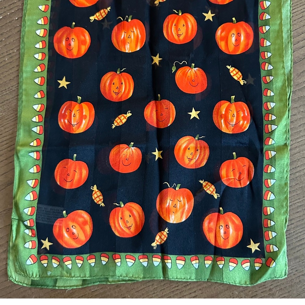 Elaine Gold Collection XIIX Halloween Scarf Pumpkin Candy Corn Green Black 52x10
